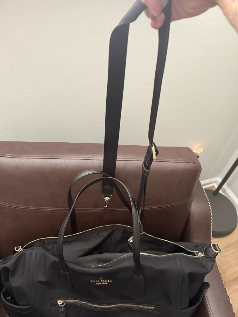 kate spade Black Nylon Shoulder Tote with Front Zip Pocket